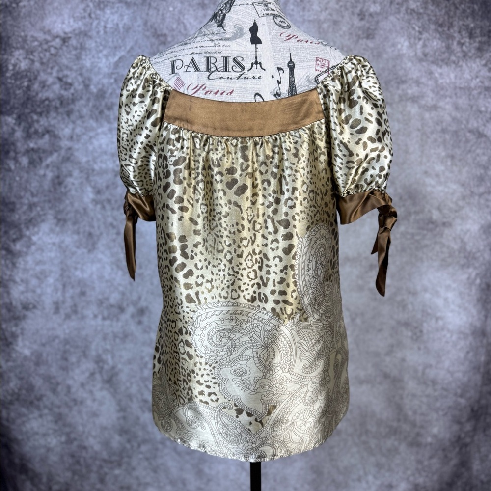 Joseph Ribkoff Cream and Brown Leopard Print Puff Sleeve Top - Picture 6 of 11